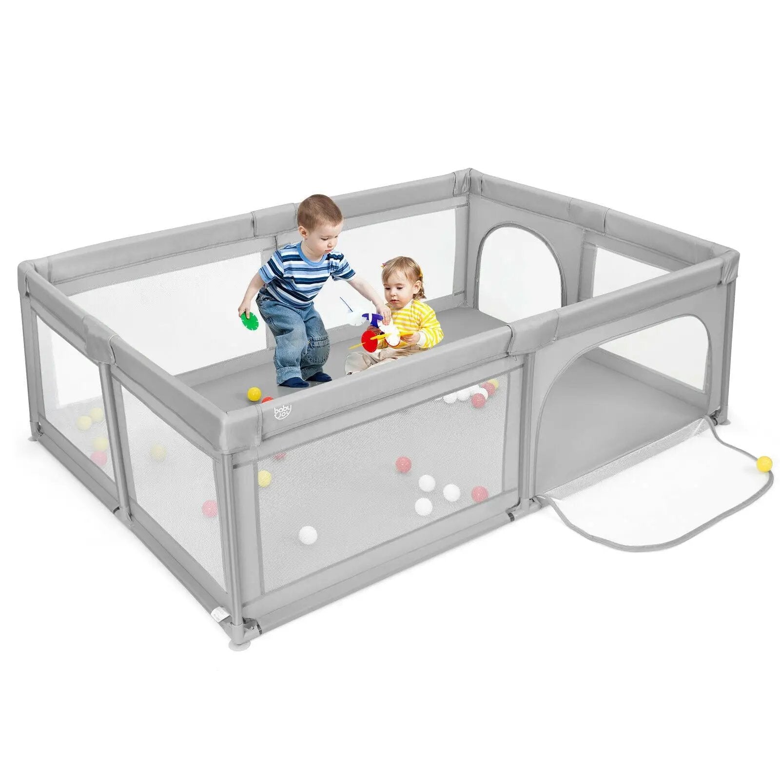 Extra-Large Safety Baby Fence with 50 Ocean Balls-Gray by DirectDeals