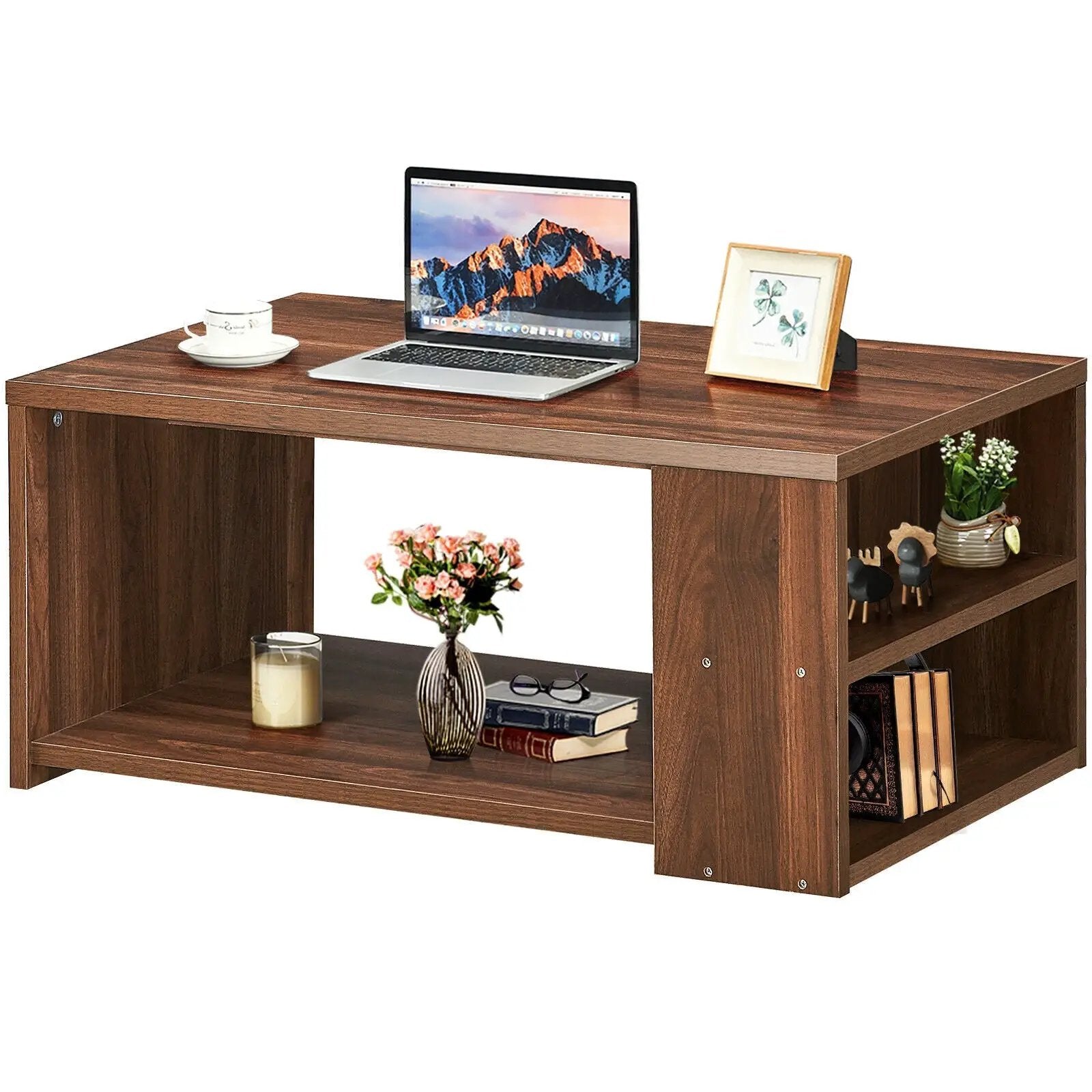 Coffee Table Sofa Side Table with Storage Shelves by DirectDeals