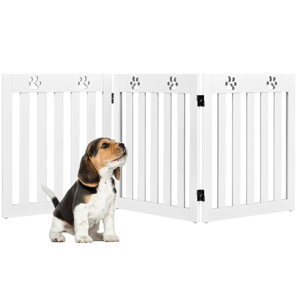 24 Inch Folding Wooden Freestanding Dog Gate with 360¬∞ Flexible Hinge for Pet, photo 8 of 16