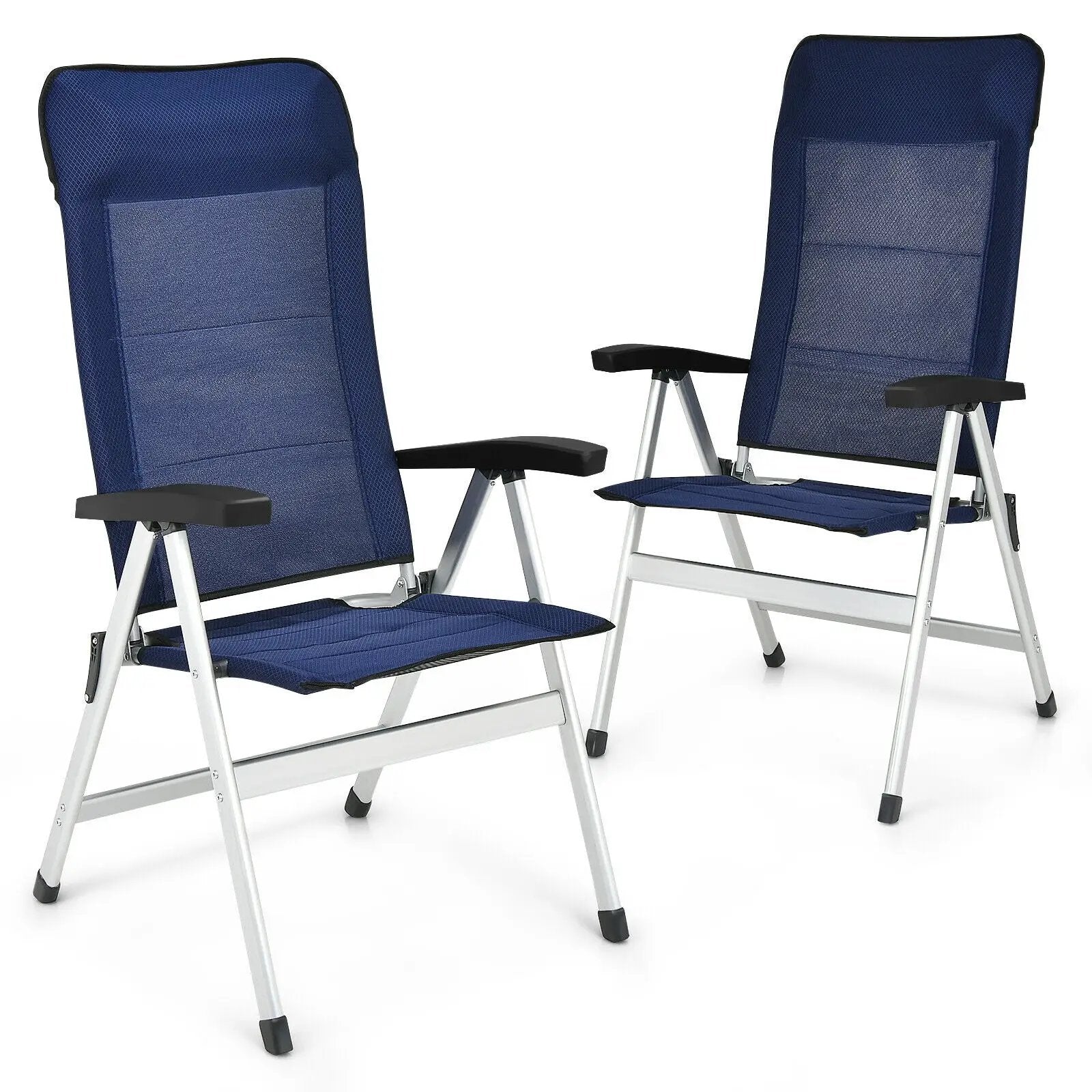 2Pcs Patio Dining Chair with Adjust Portable Headrest-Blue by DirectDeals