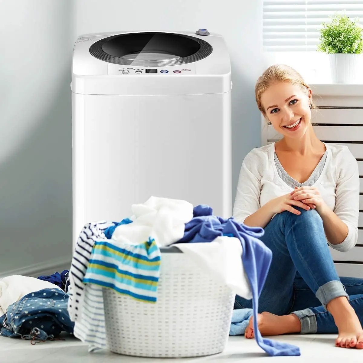 Portable 7.7 lbs Automatic Laundry Washing Machine with Drain Pump by DirectDeals