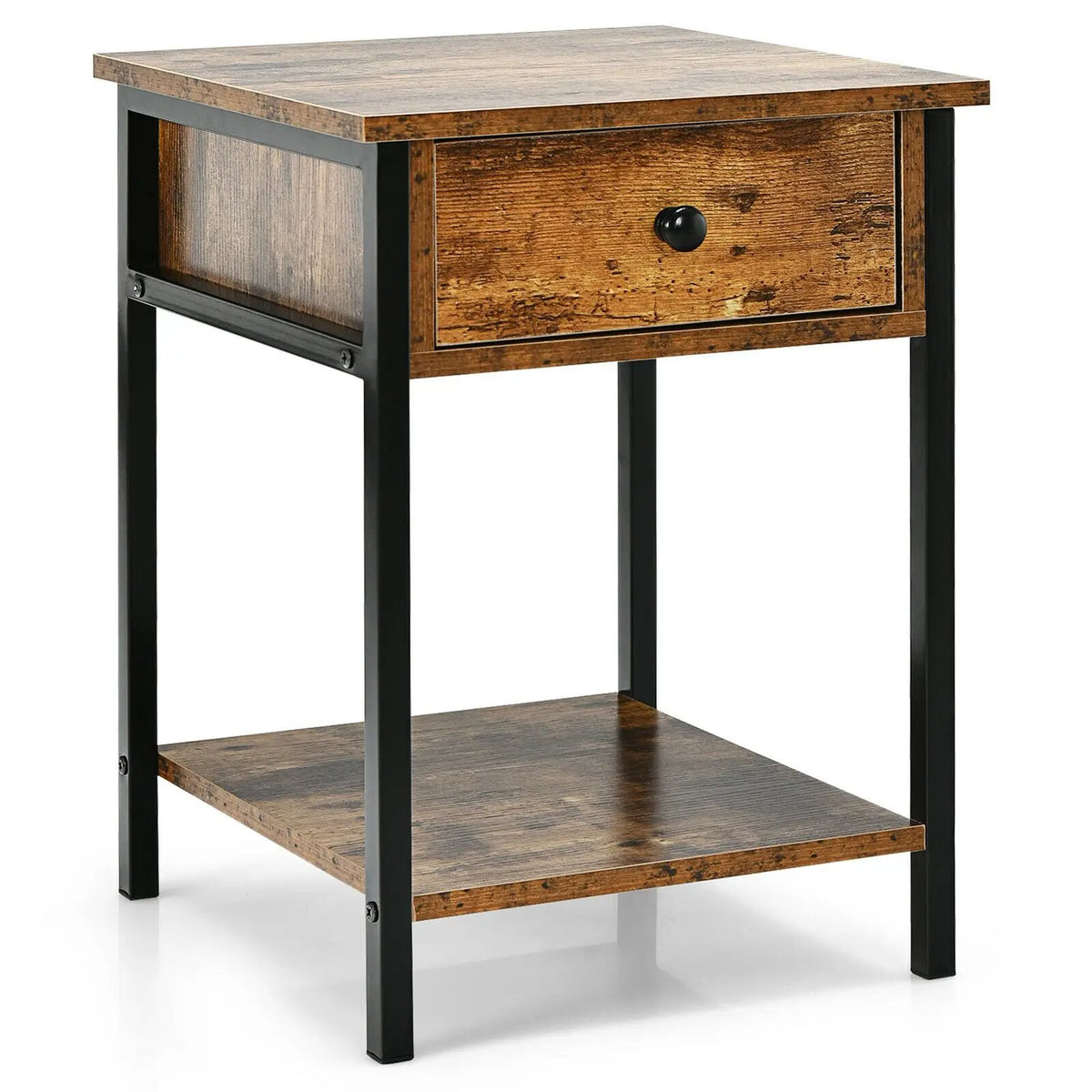 Industrial End Side Table Nightstand with Drawer Shelf, photo 4 of 9
