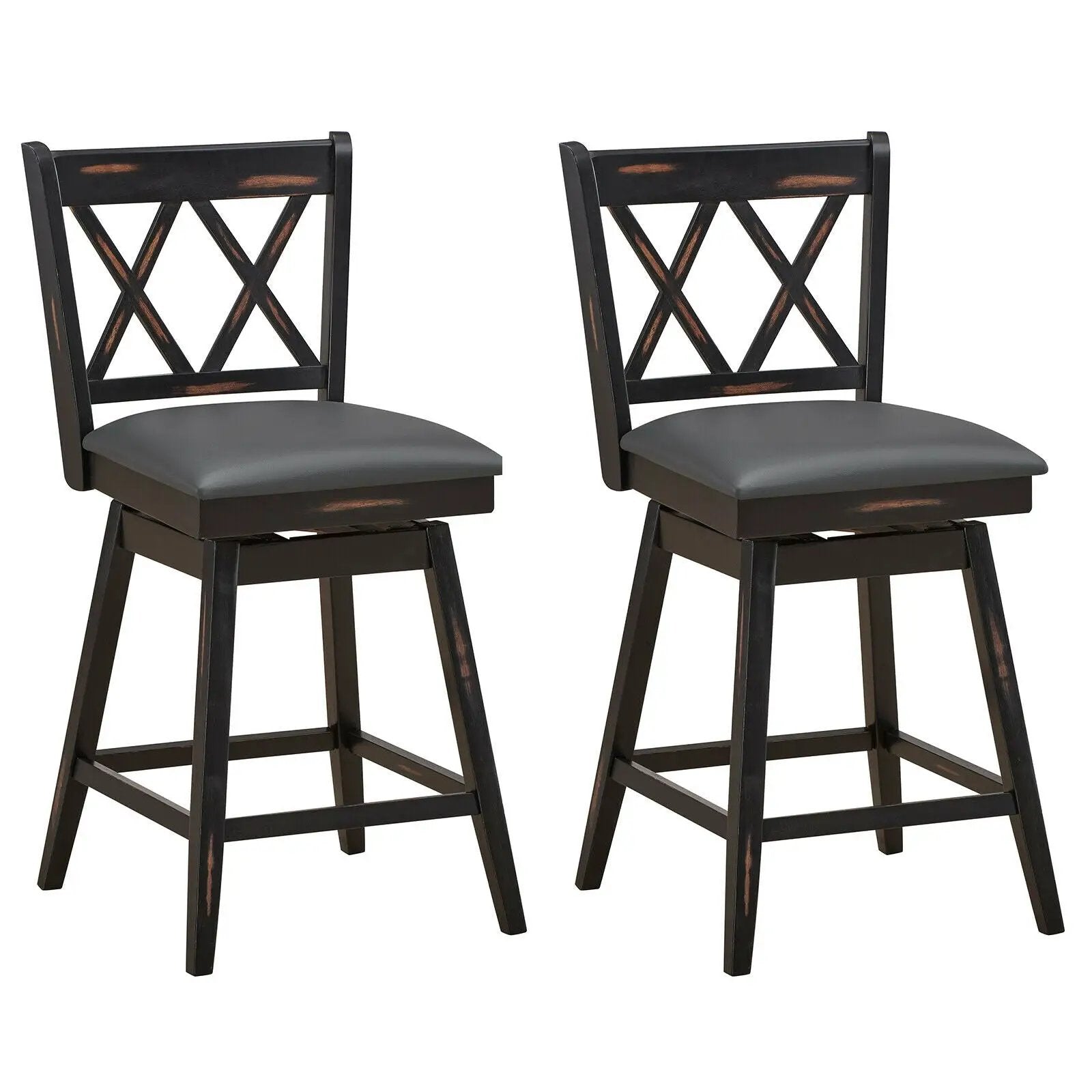 2 Pieces 24 Inch Swivel Counter Height Barstool Set with Rubber Wood Legs by DirectDeals