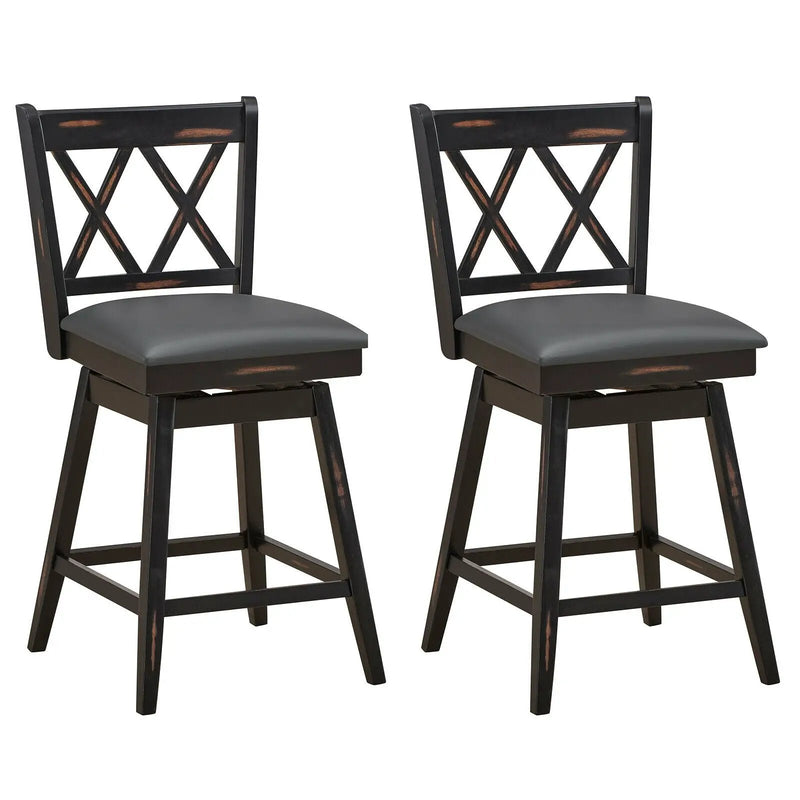 2 Pieces 24 Inch Swivel Counter Height Barstool Set with Rubber Wood Legs by DirectDeals