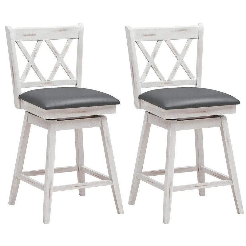 2 Pieces 24 Inch Swivel Counter Height Barstool Set with Rubber Wood Legs by DirectDeals