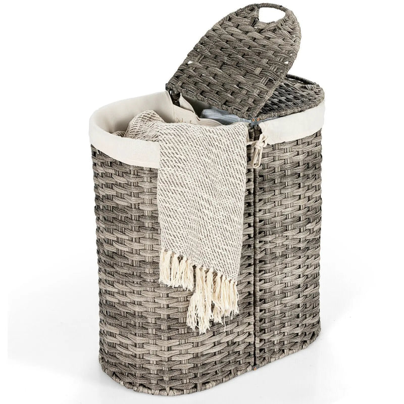 Handwoven Laundry Hamper Basket with 2 Removable Liner Bags by DirectDeals
