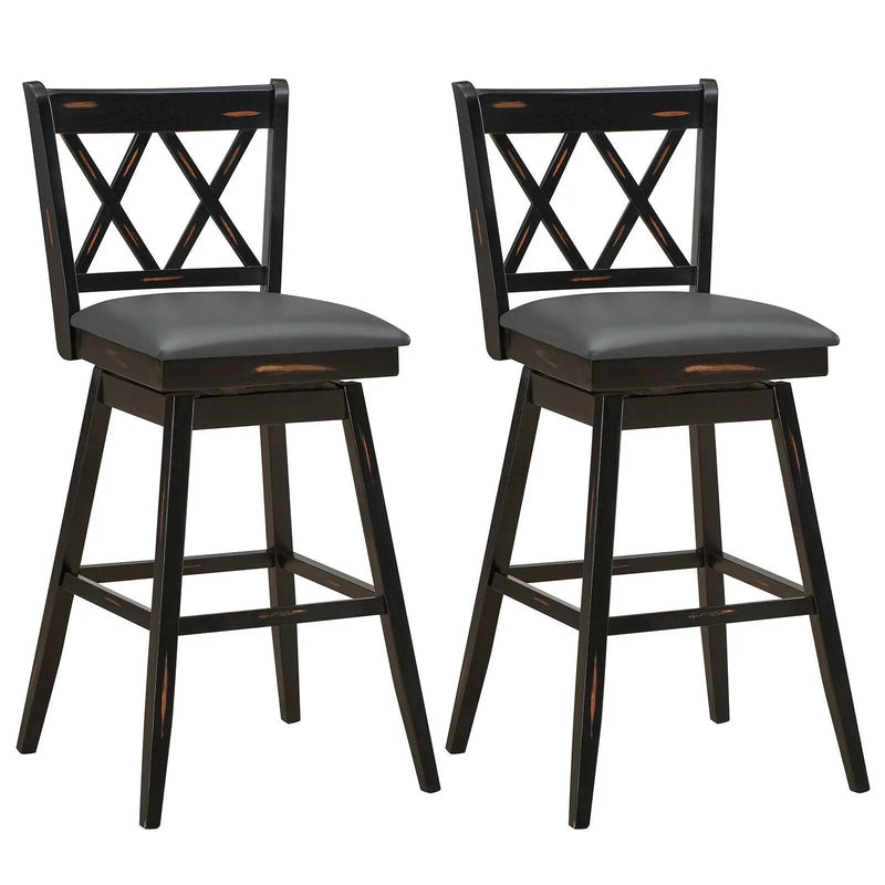 2 Pieces 29 Inches Swivel Counter Height Barstool Set with Rubber Wood Legs by DirectDeals