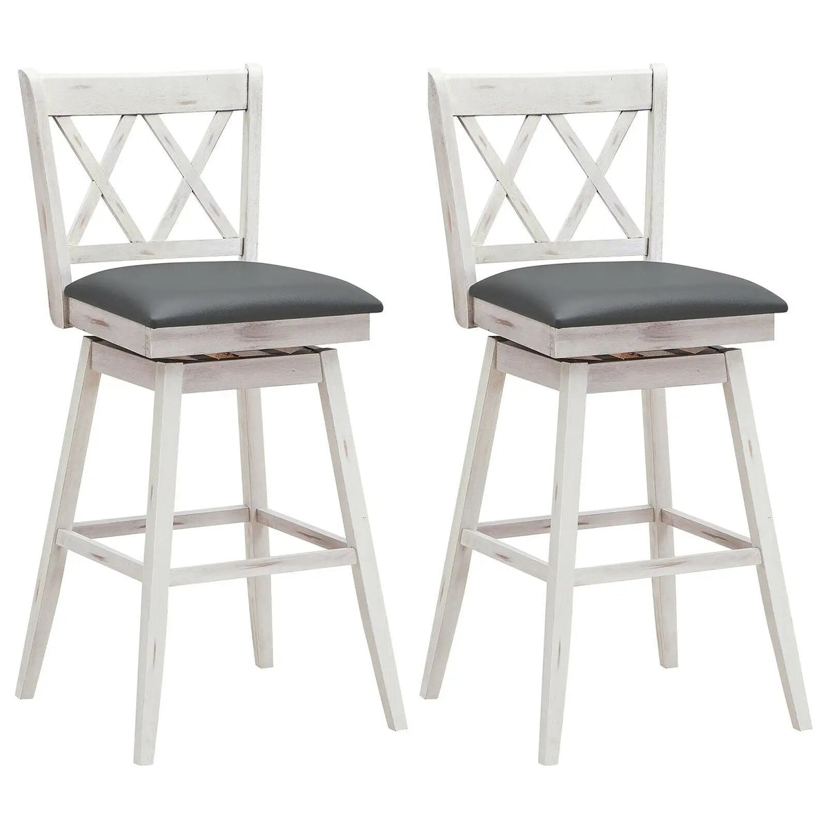2 Pieces 29 Inches Swivel Counter Height Barstool Set with Rubber Wood Legs, photo 3 of 9