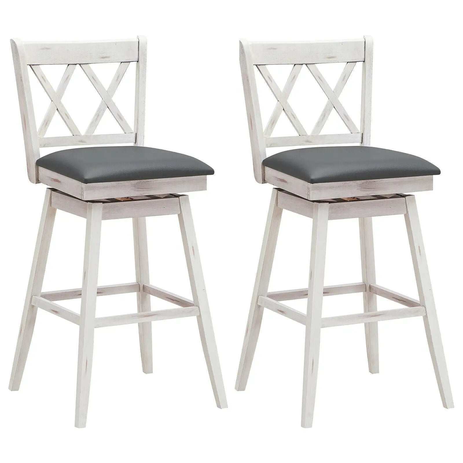 2 Pieces 29 Inches Swivel Counter Height Barstool Set with Rubber Wood Legs by DirectDeals