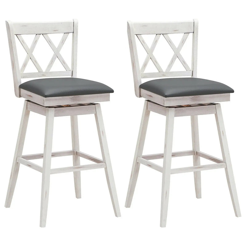 2 Pieces 29 Inches Swivel Counter Height Barstool Set with Rubber Wood Legs by DirectDeals