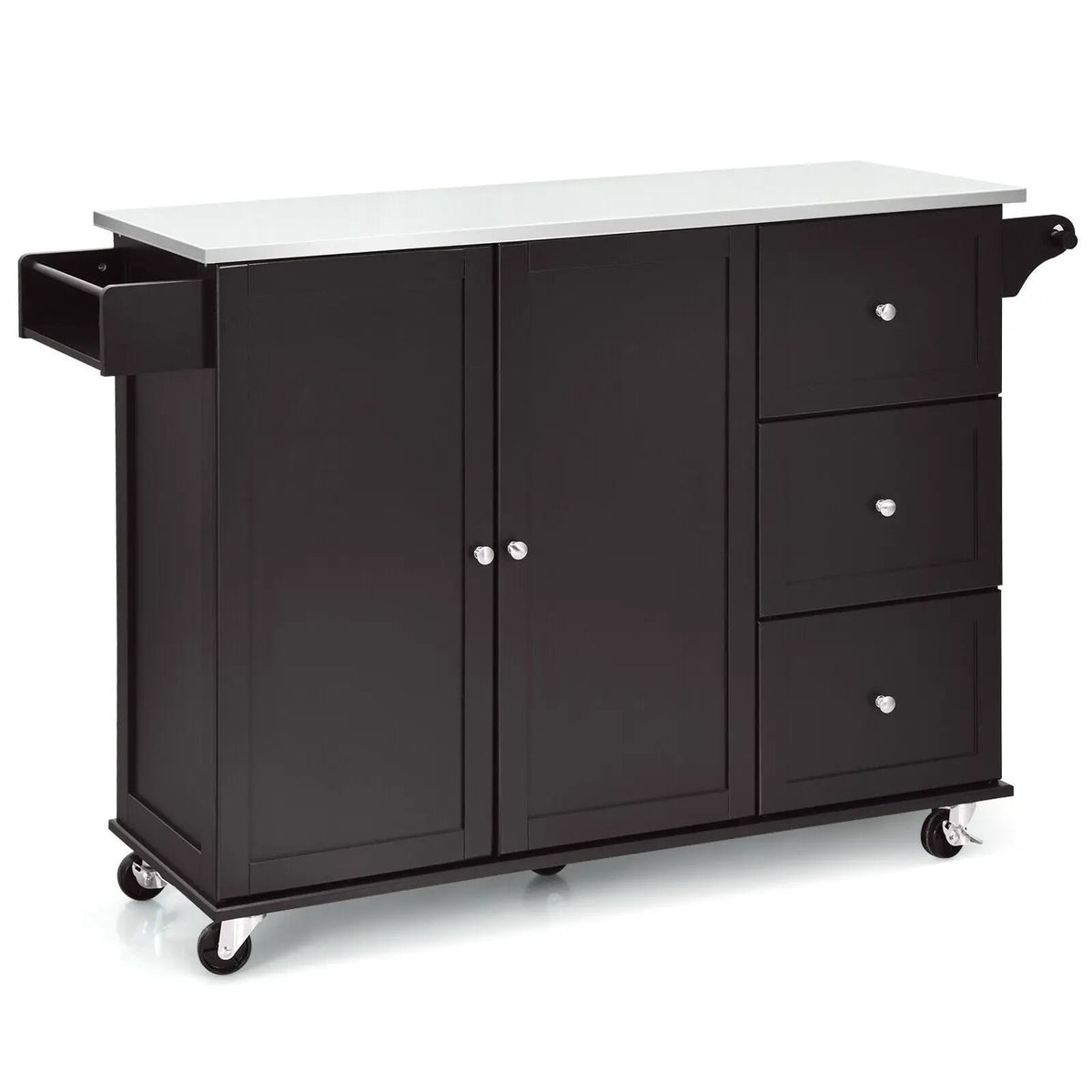 Kitchen Island 2-Door Storage Cabinet with Drawers and Stainless Steel Top, photo 22 of 24