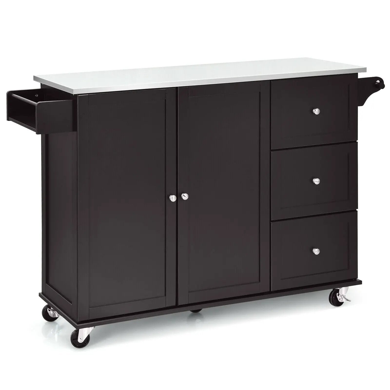 Kitchen Island 2-Door Storage Cabinet with Drawers and Stainless Steel Top by DirectDeals