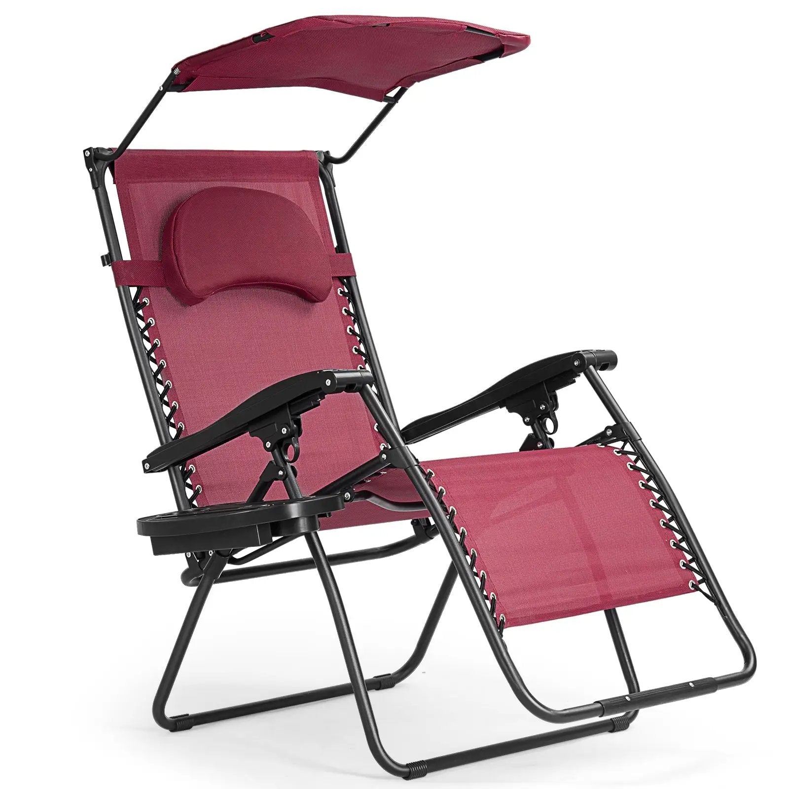 Folding Recliner Lounge Chair with Shade Canopy Cup Holder by DirectDeals