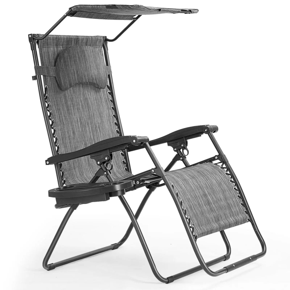 Folding Recliner Lounge Chair with Shade Canopy Cup Holder, photo 8 of 10