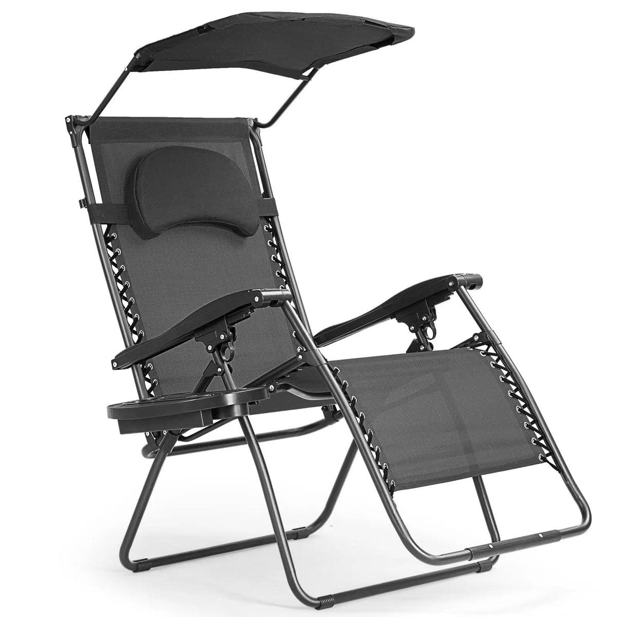 Folding Recliner Lounge Chair with Shade Canopy Cup Holder, photo 3 of 10