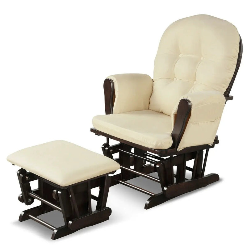 Wood Glider and Ottoman Set with Padded Armrests and Detachable Cushion by DirectDeals