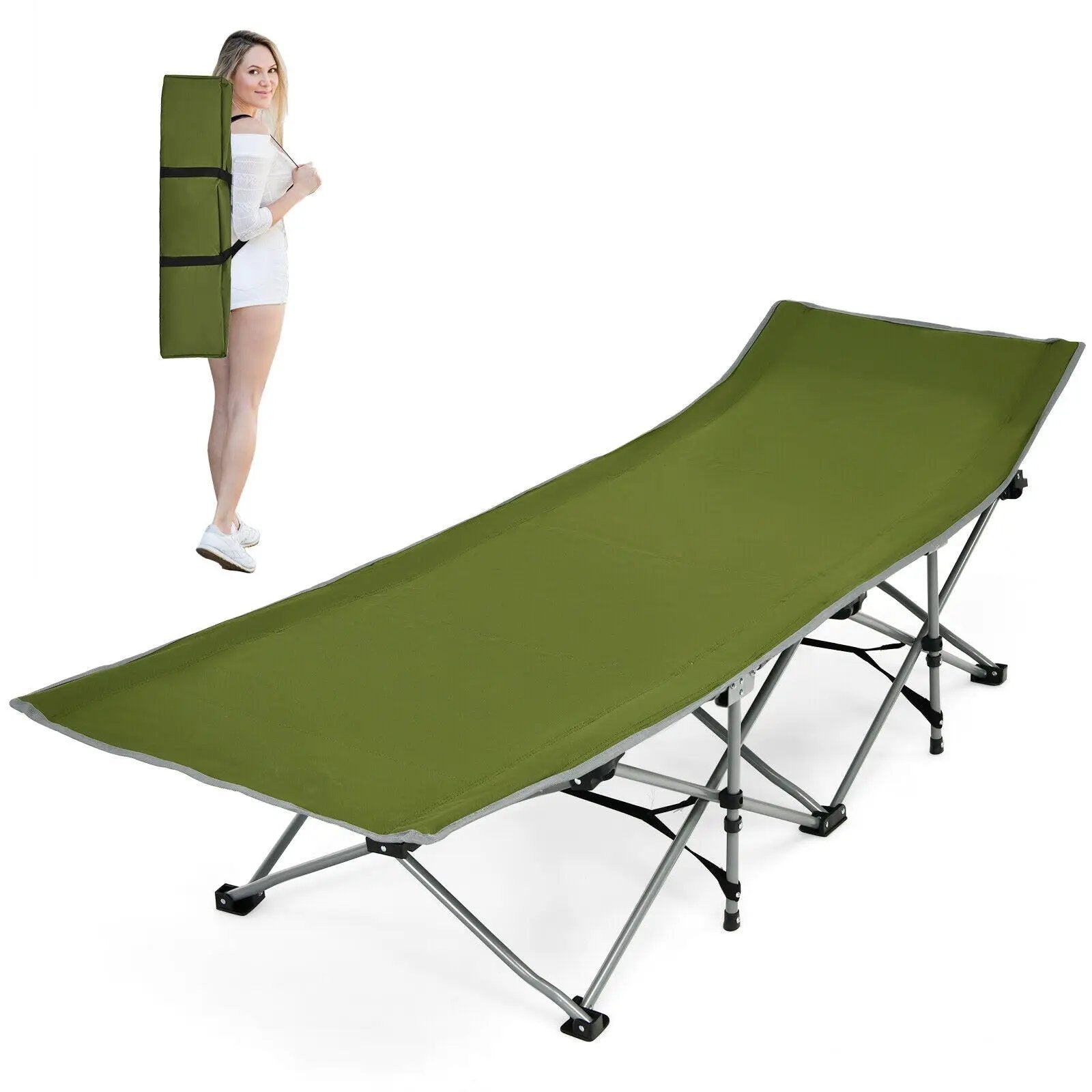 Folding Camping Cot with Side Storage Pocket Detachable Headrest by DirectDeals