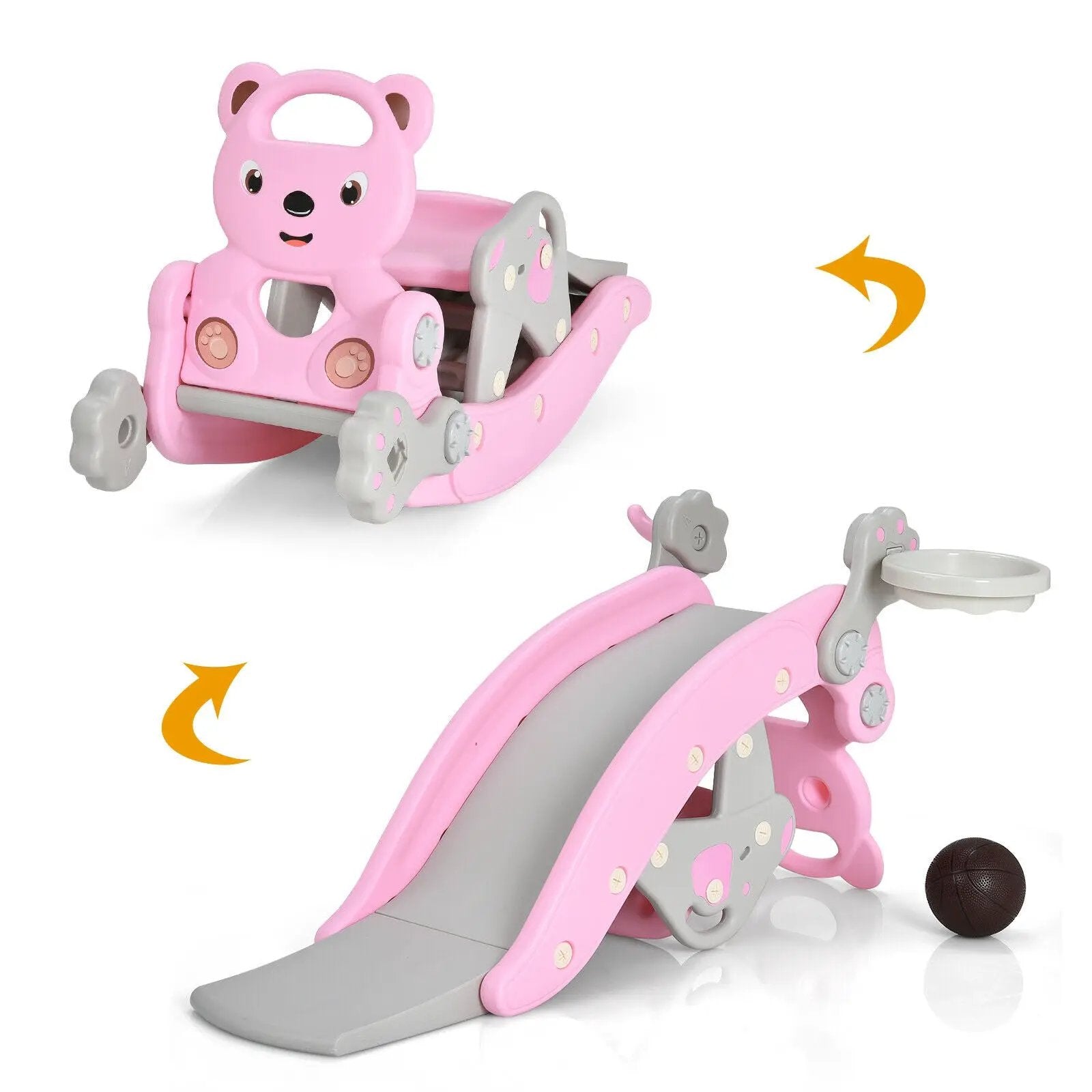 4-in-1 Toddler Slide and Rocking Horse Playset with Basketball Hoop by DirectDeals