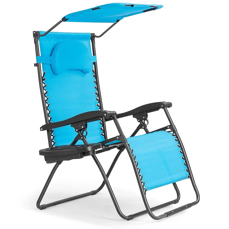 Folding Recliner Lounge Chair with Shade Canopy Cup Holder by DirectDeals