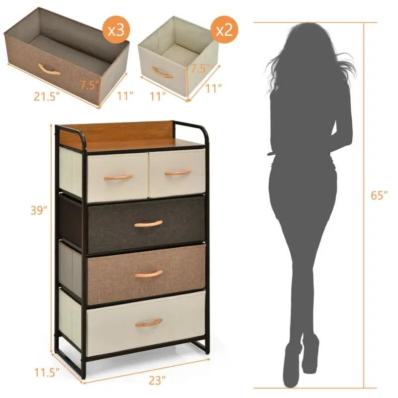 4-Tier Organizer Tower Steel Frame Wooden Top Storage with 5-Drawer Dresser, photo 4 of 9