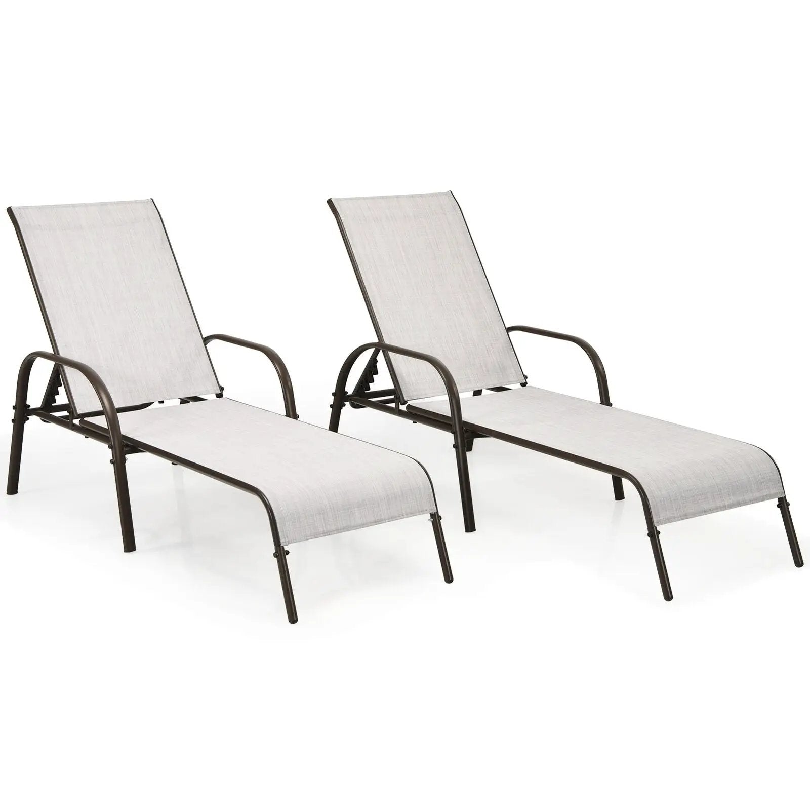 2 Pcs Outdoor Patio Lounge Chair Chaise Fabric with Adjustable Reclining Armrest-Brown by DirectDeals