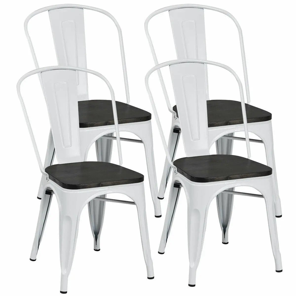 4 Pieces Tolix Style Metal Dining Side Chair Stackable Wood Seat by DirectDeals