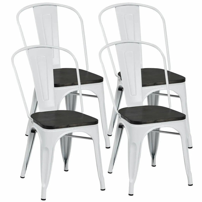 4 Pieces Tolix Style Metal Dining Side Chair Stackable Wood Seat by DirectDeals