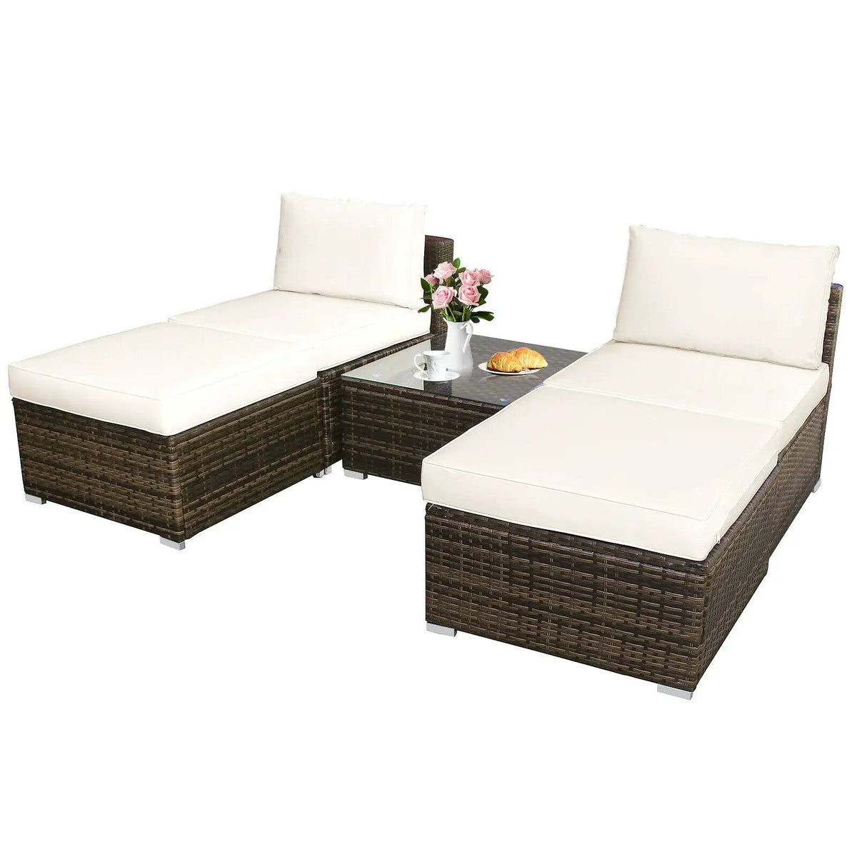 5 Pieces Patio Rattan Furniture Set with Cushioned Armless Sofa, photo 11 of 24