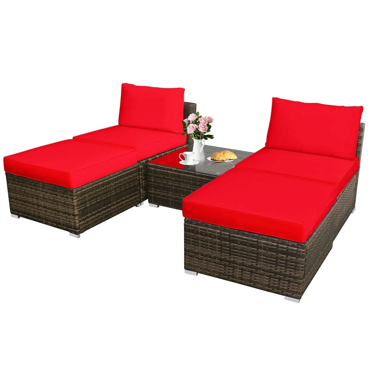 5 Pieces Patio Rattan Furniture Set with Cushioned Armless Sofa, photo 12 of 24