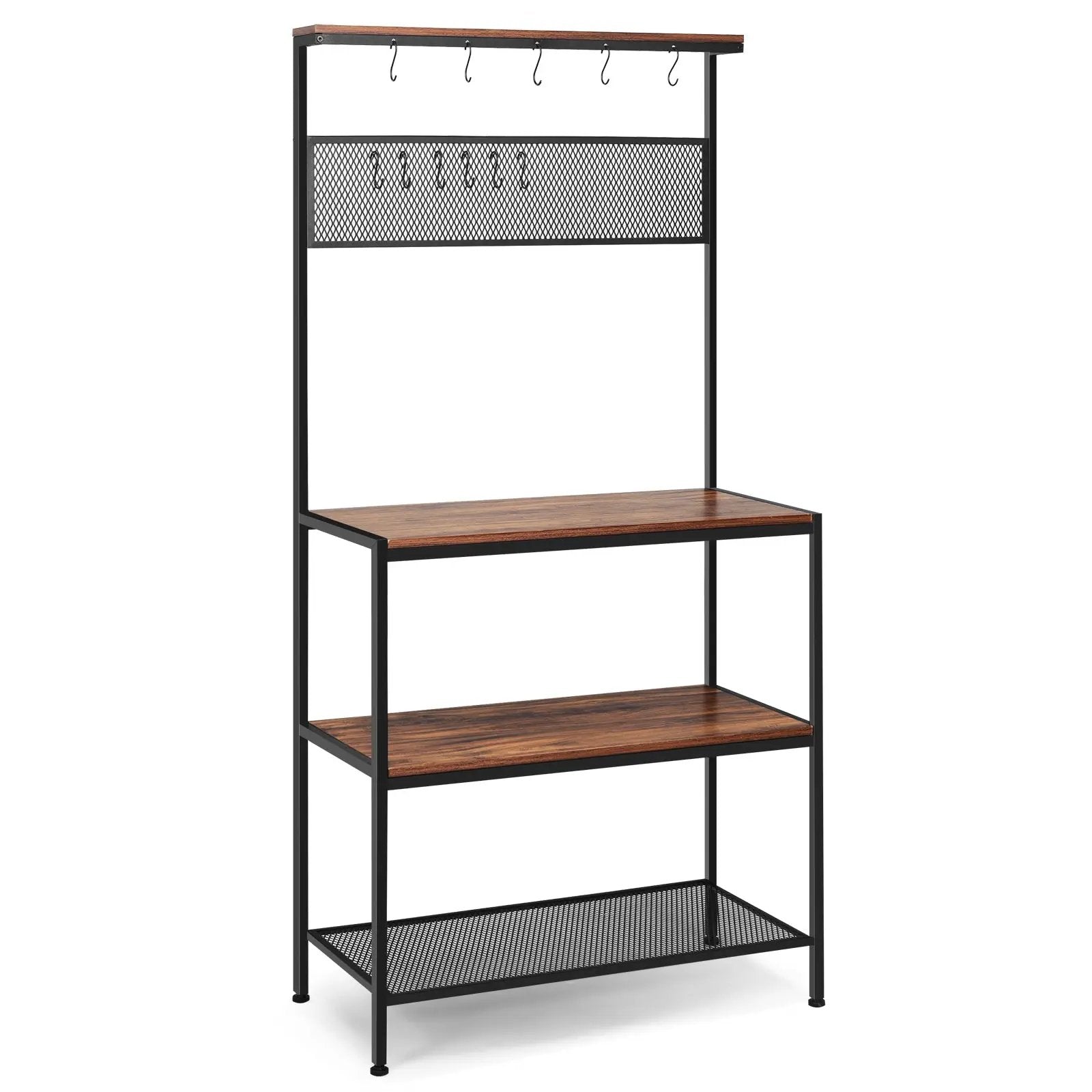 4-Tier Kitchen Rack Stand with Hooks and Mesh Panel by DirectDeals