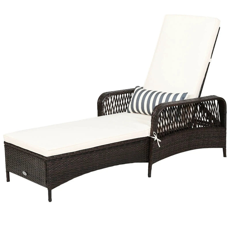 Outdoor Patio Wicker Chaise Lounge Chair with Adjustable Backrest and Pillow by DirectDeals