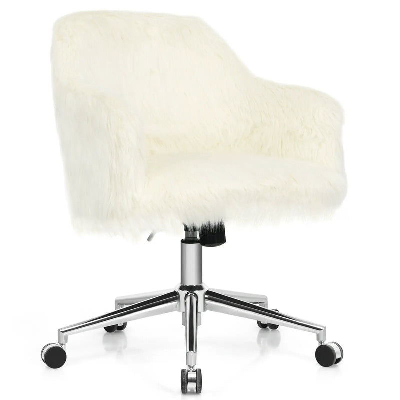 Modern Fluffy Faux Fur Vanity Office Chair for Teens Girls-Beige by DirectDeals