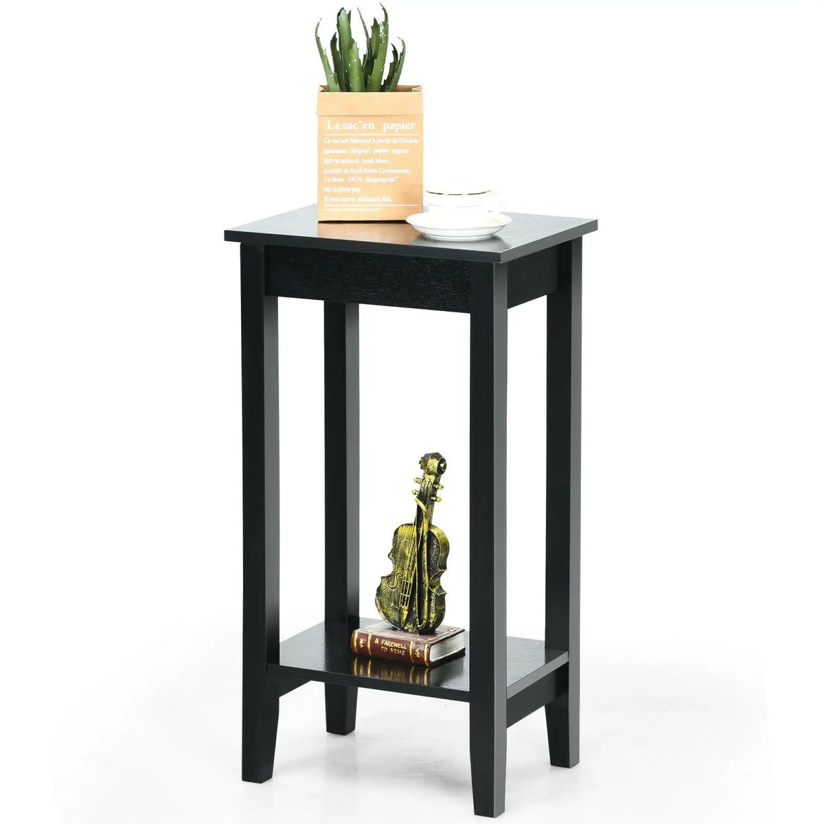 2-Tier Nightstand End Side Wooden Legs Table for Bedroom, photo 10 of 24