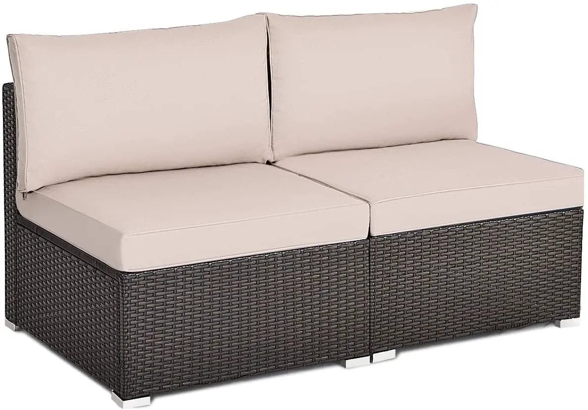 2 Pieces Patio Rattan Armless Sofa Set with 2 Cushions and 2 Pillows, photo 9 of 12