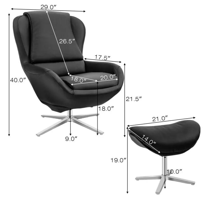 360¬∞ Swivel Leather Lounge Chair with Ottoman and Aluminum Alloy Base by DirectDeals