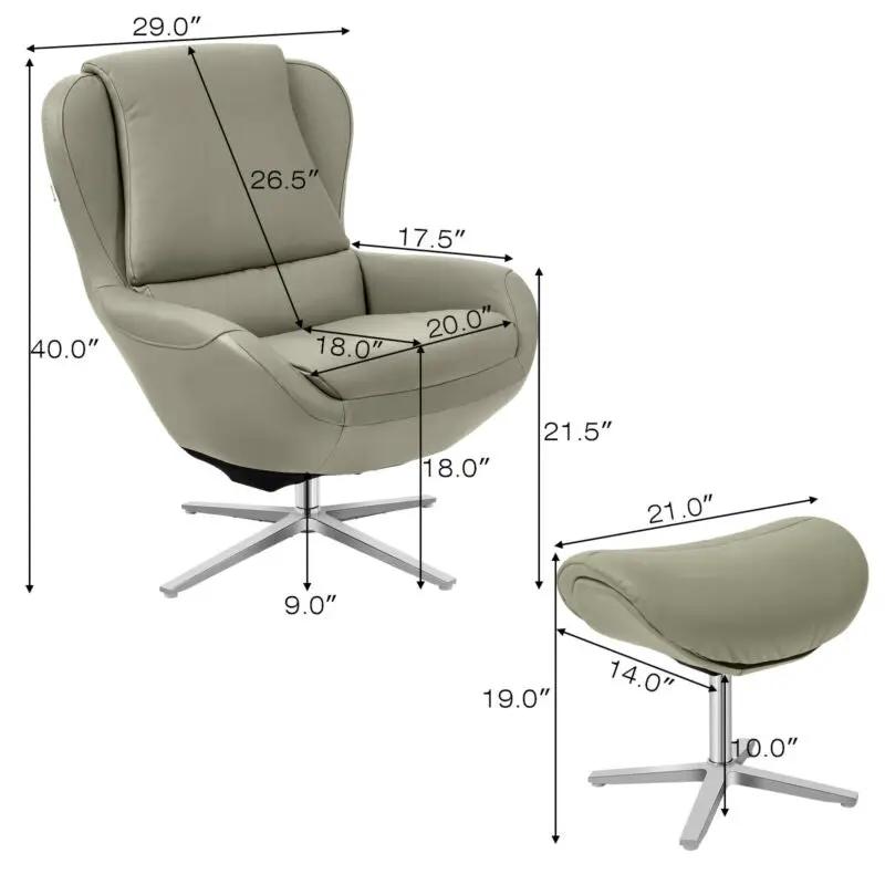 360¬∞ Swivel Leather Lounge Chair with Ottoman and Aluminum Alloy Base by DirectDeals