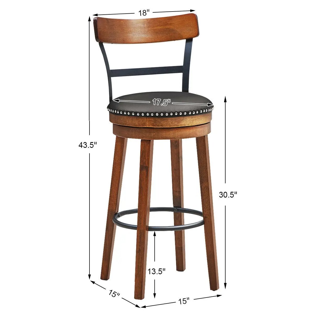 30.5 Inch 360-Degree Swivel Stools with Leather Padded Seat, photo 9 of 16