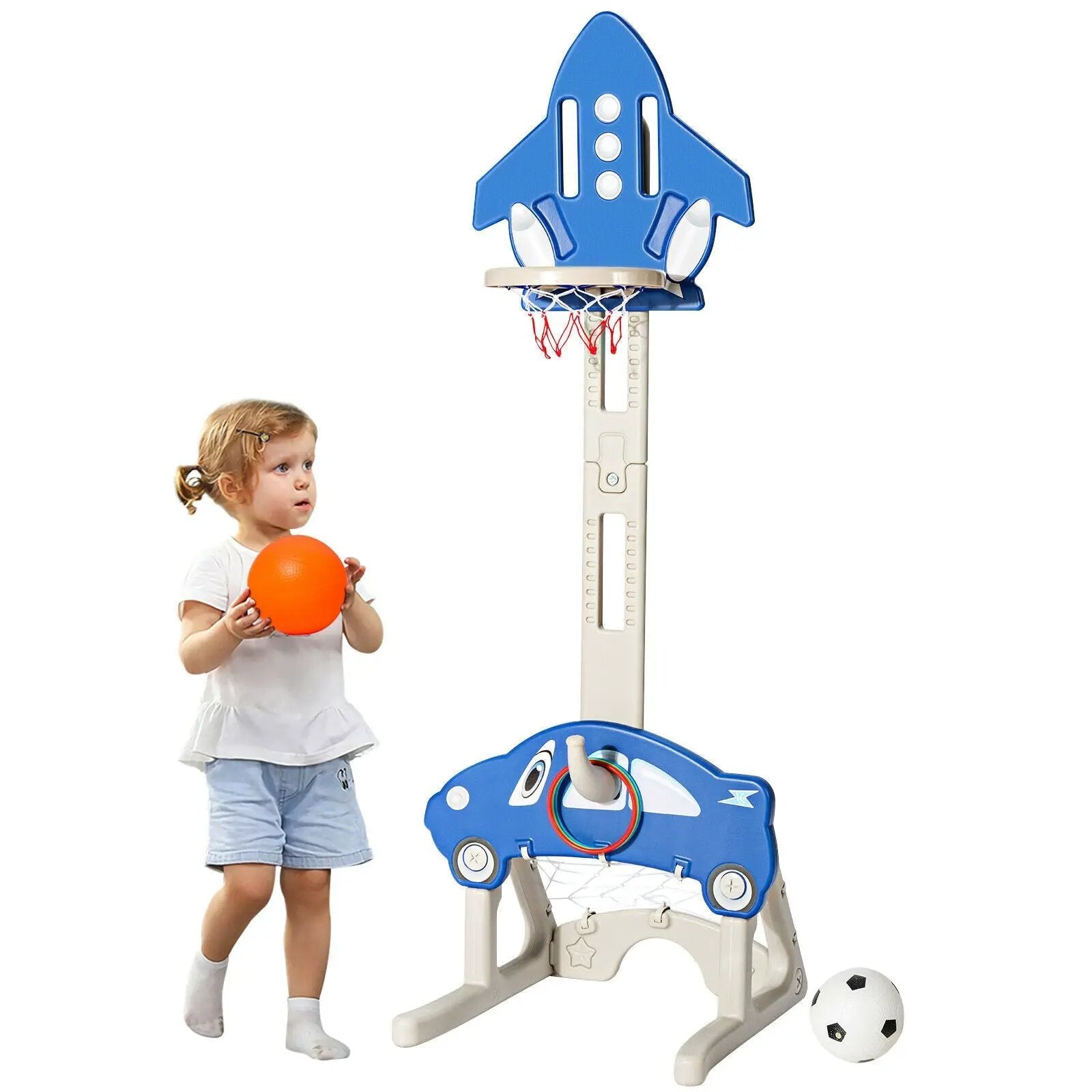 3-in-1 Basketball Hoop for Kids with Balls-Blue by DirectDeals