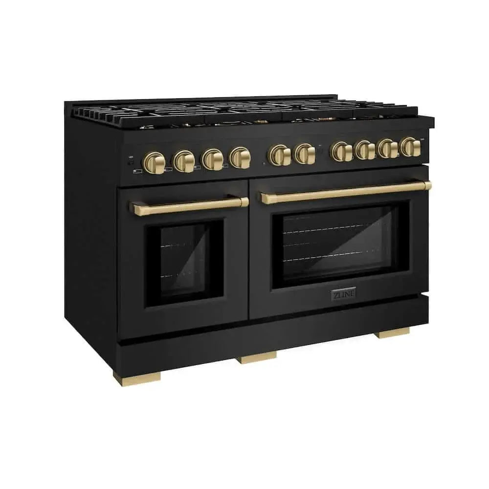 ZLINE 48"Gas Range, Convection Gas Oven, Black, Champagne Bronze,SGRBZ-48-CB by Farmhouse Kitchen and Bath