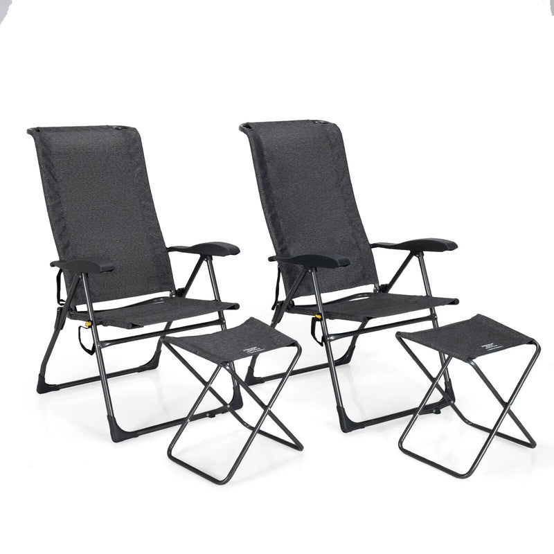 4 Pieces Patio Adjustable Back Folding Dining Chair Ottoman Set by DirectDeals
