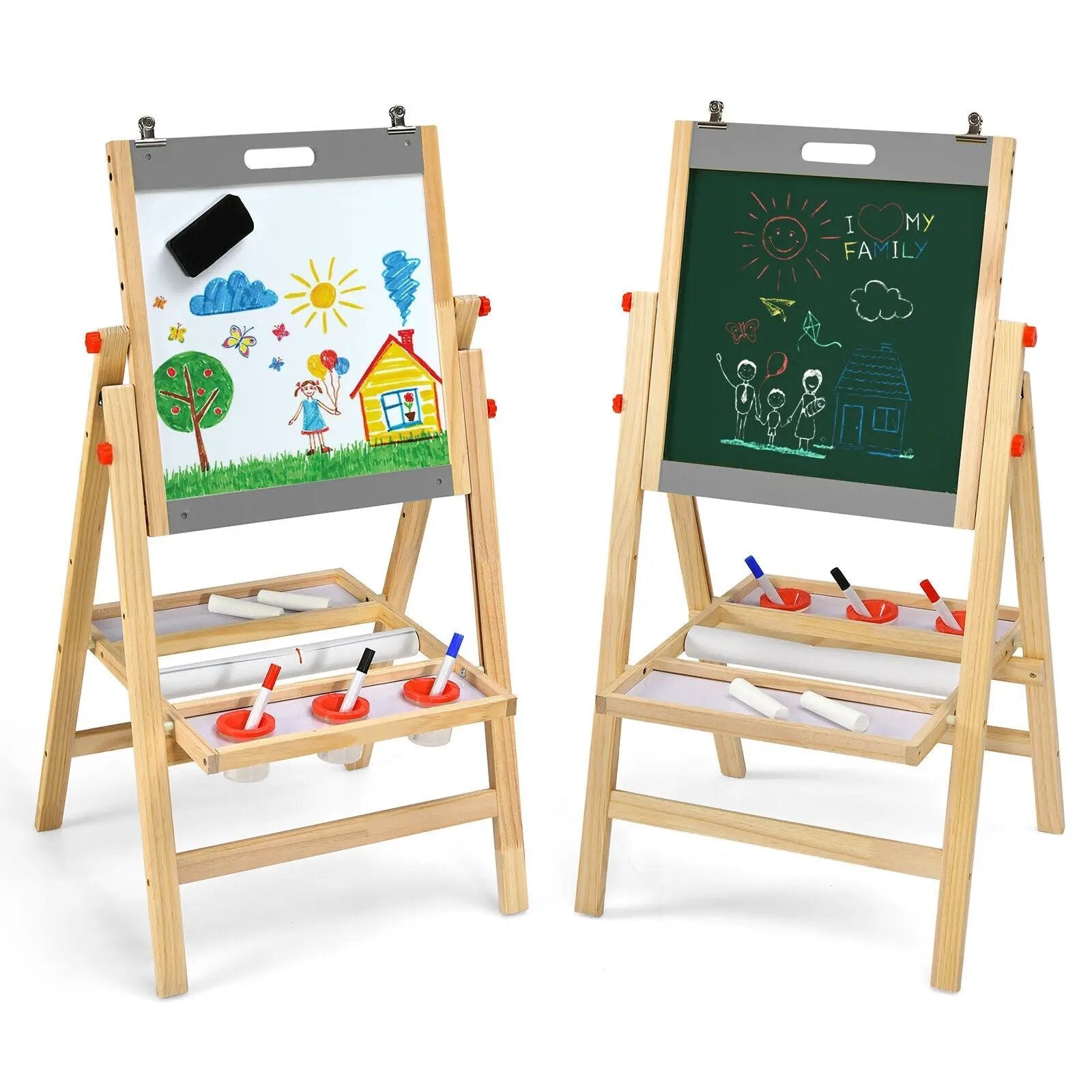 Kids Art Easel with Paper Roll Double Sided Chalkboard and Whiteboard-Gray by DirectDeals