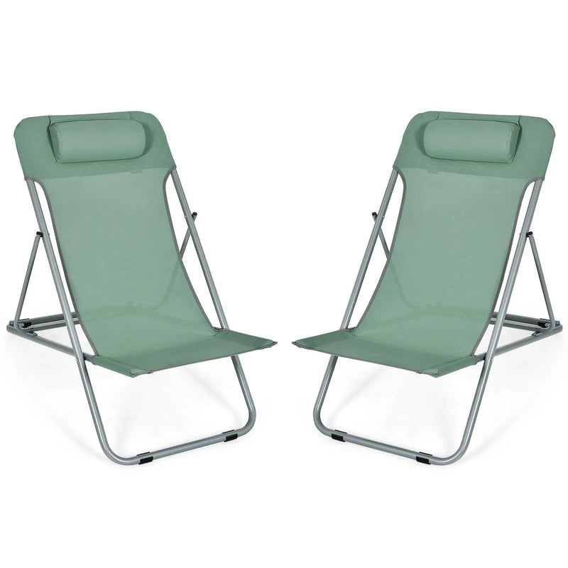 Portable Beach Chair Set of 2 with Headrest by DirectDeals