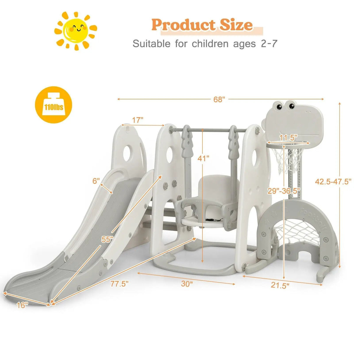 6 in 1 Toddler Slide and Swing Set with Ball Games, photo 4 of 9