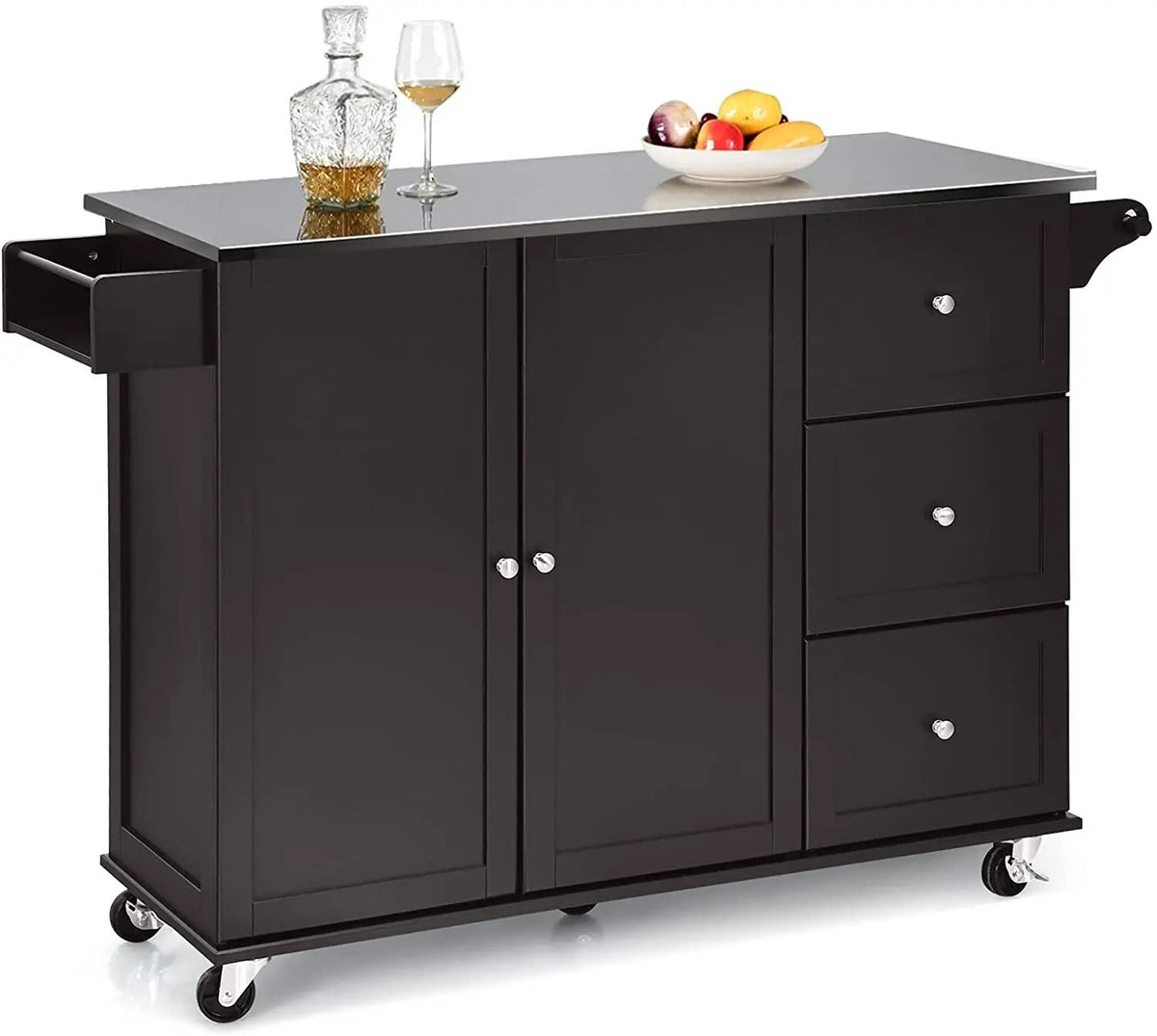 Kitchen Island 2-Door Storage Cabinet with Drawers and Stainless Steel Top, photo 9 of 24