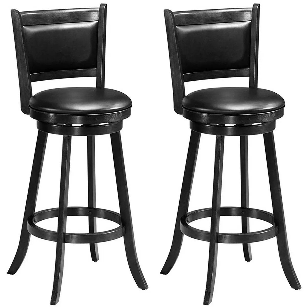 Set of 2 29 Inch Swivel Bar Height Stool Wood Dining Chair Barstool, photo 3 of 10