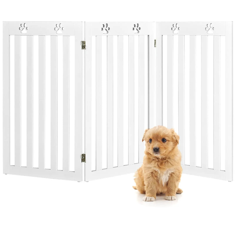 36 Inch Folding Wooden Freestanding Pet Gate Dog Gate with 360° Flexible Hinge by DirectDeals