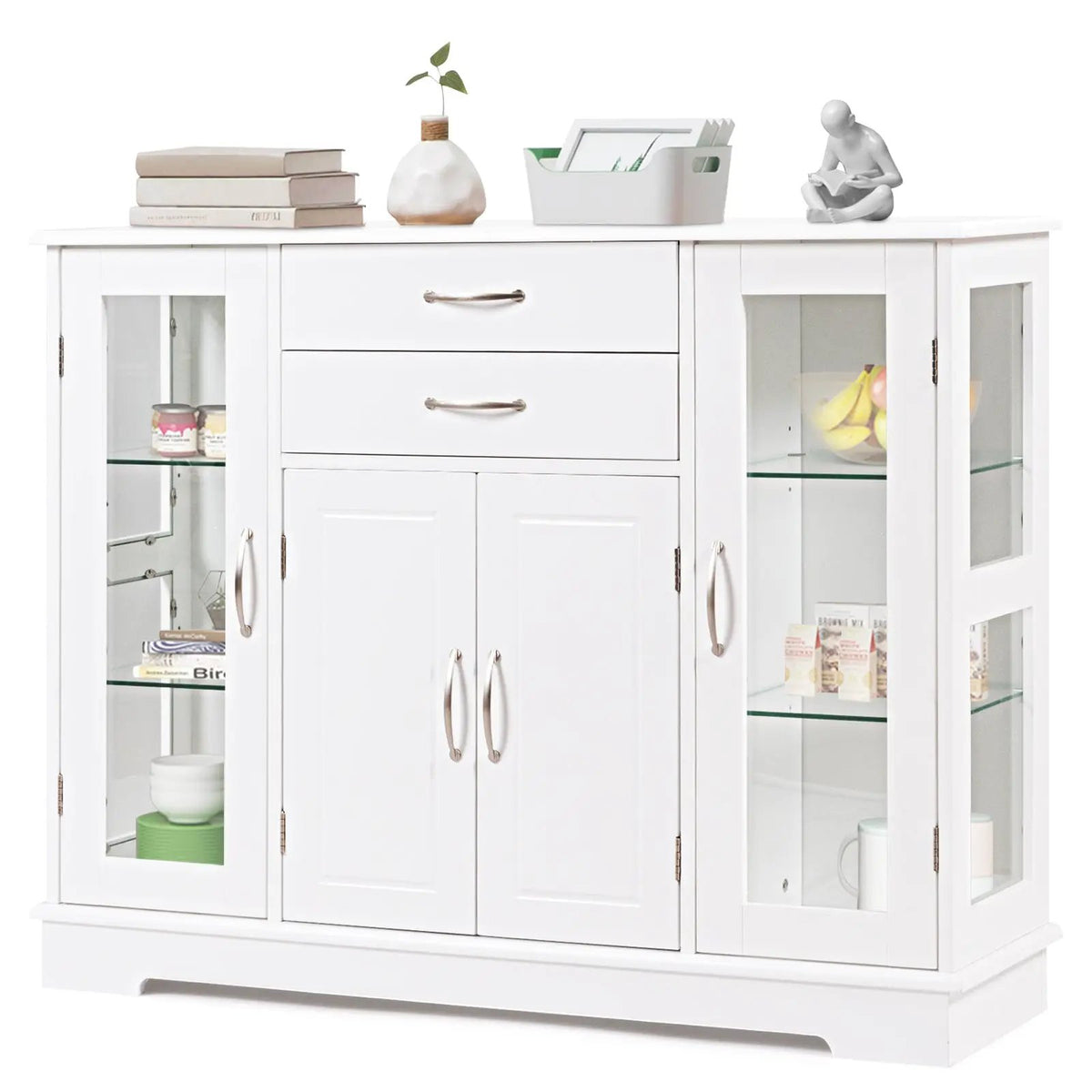 Sideboard Buffet Server Storage Cabinet with 2 Drawers and Glass Doors, photo 4 of 9