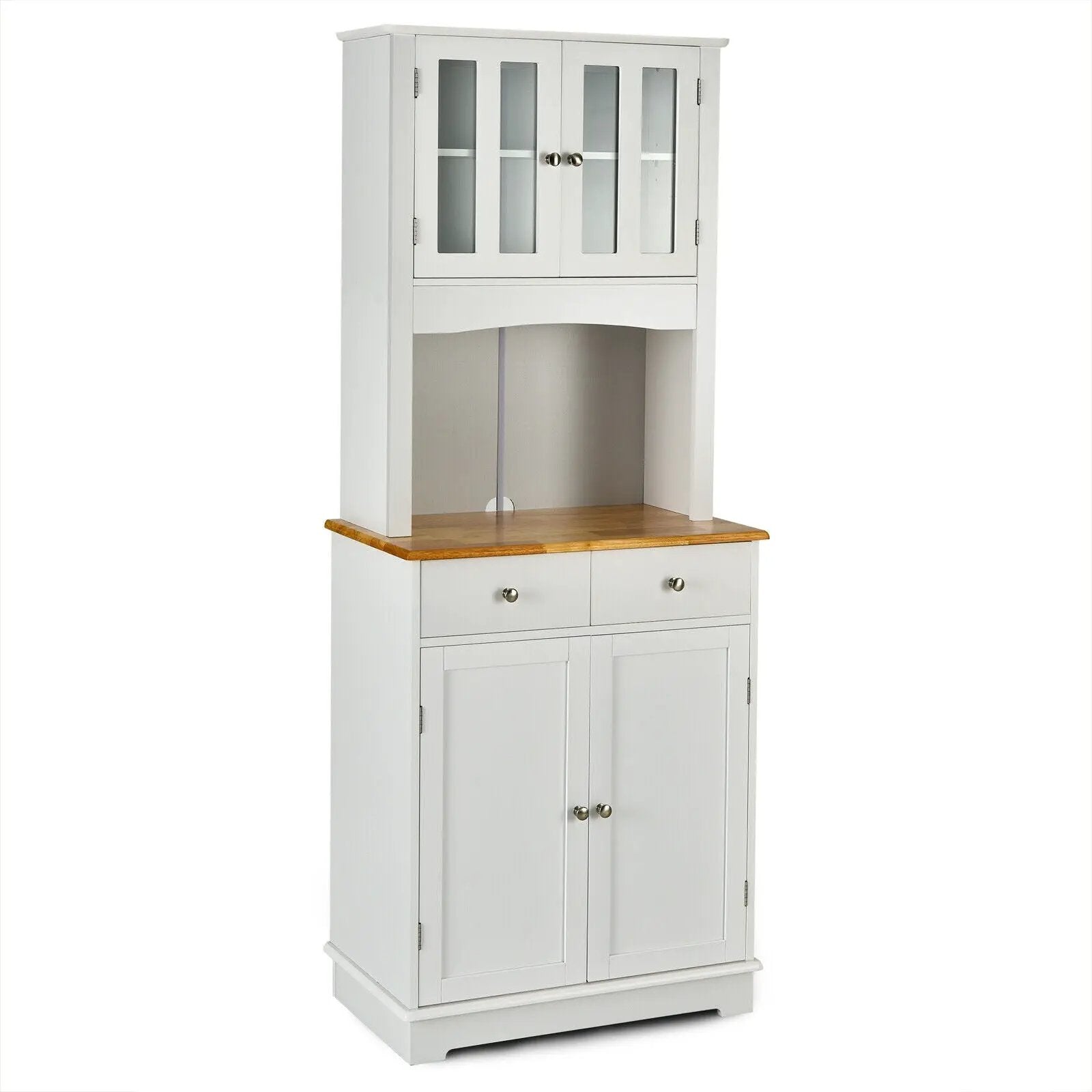 Kitchen Pantry Cabinet with Wood Top and Hutch-White by DirectDeals