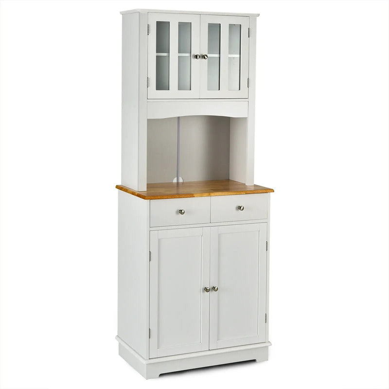 Kitchen Pantry Cabinet with Wood Top and Hutch-White by DirectDeals