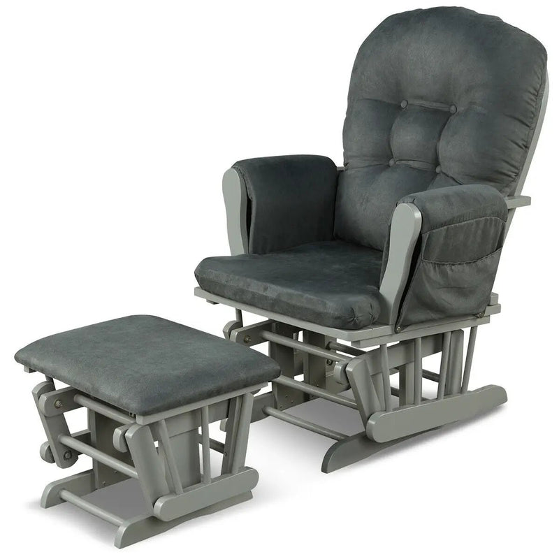 Wood Glider and Ottoman Set with Padded Armrests and Detachable Cushion by DirectDeals